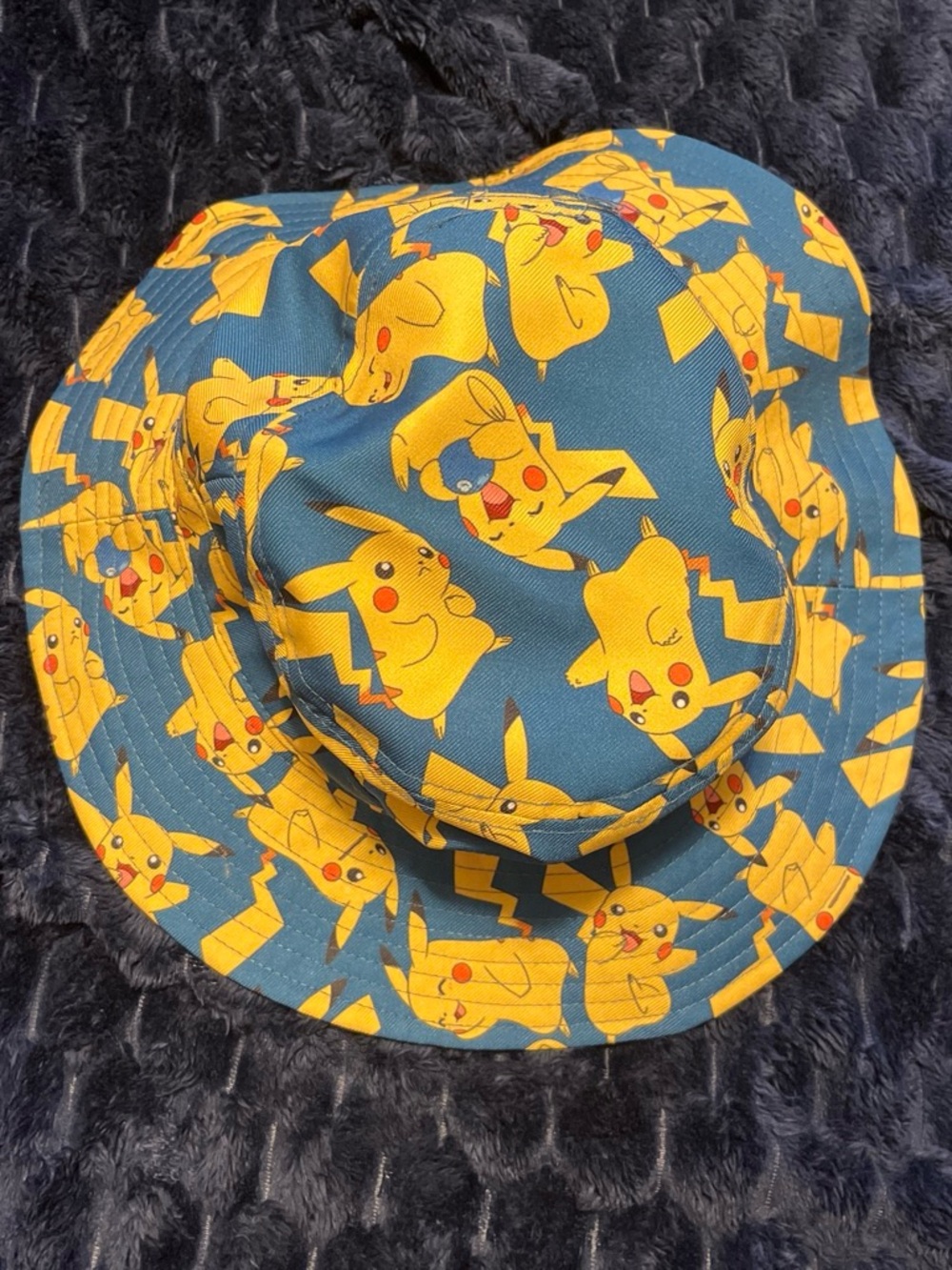 Pokemon Yellow Pikachu Pattern Blue Bucket Hat